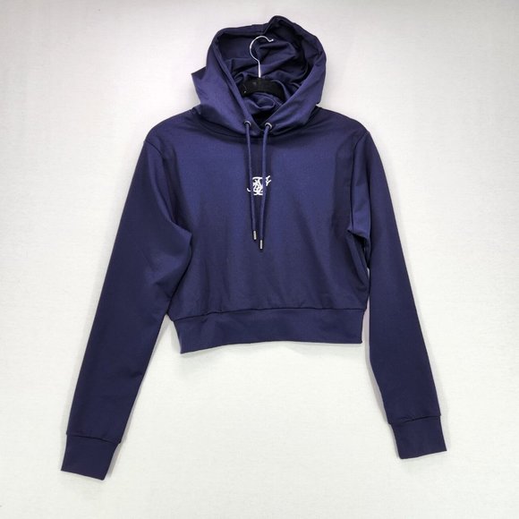 SikSilk Tops - SikSilk Cropped Hoodie Junior Medium 8 Navy Track Pullover Sweatshirt Womens New